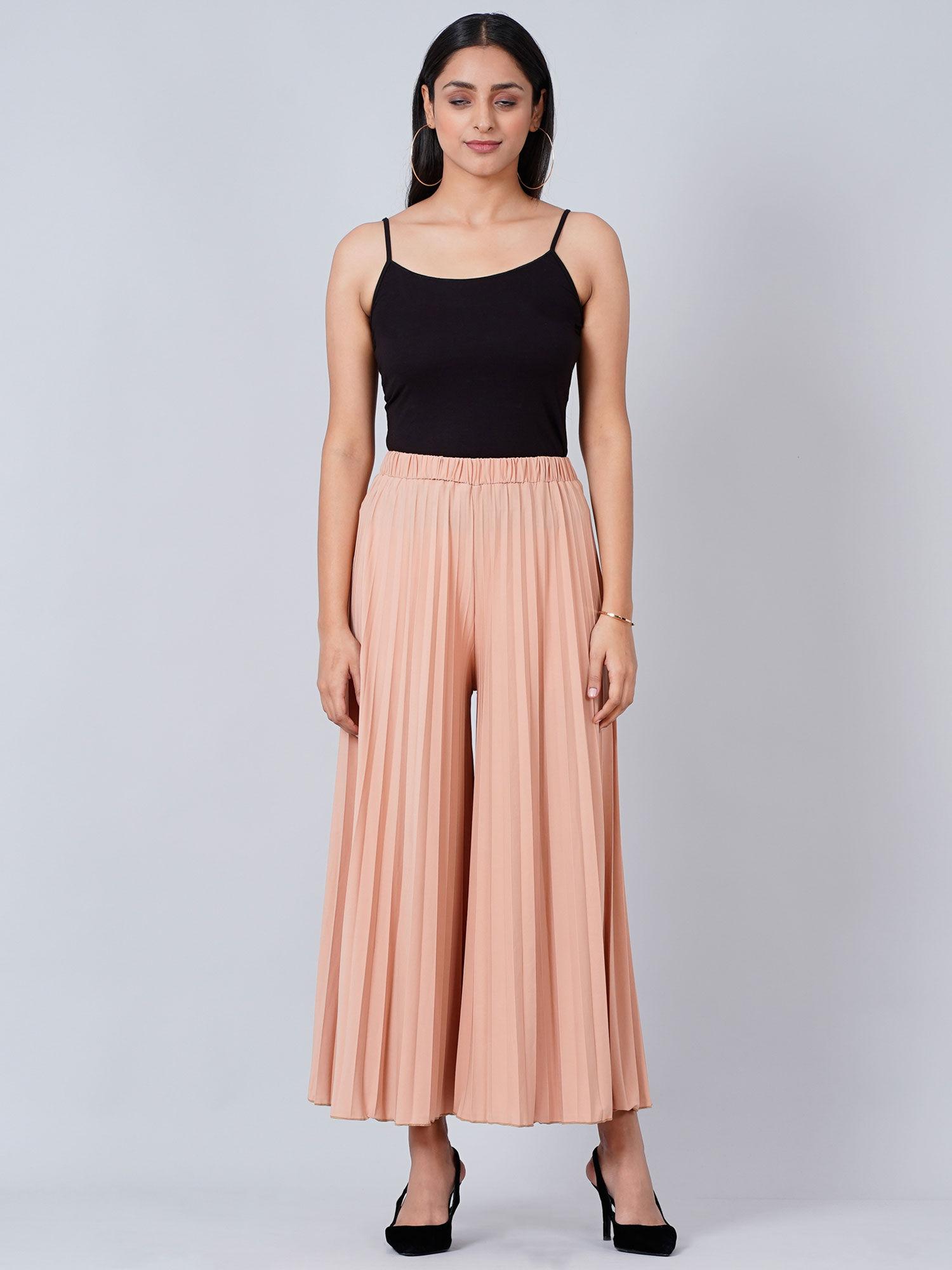 sienna beige wide leg pleated palazzo