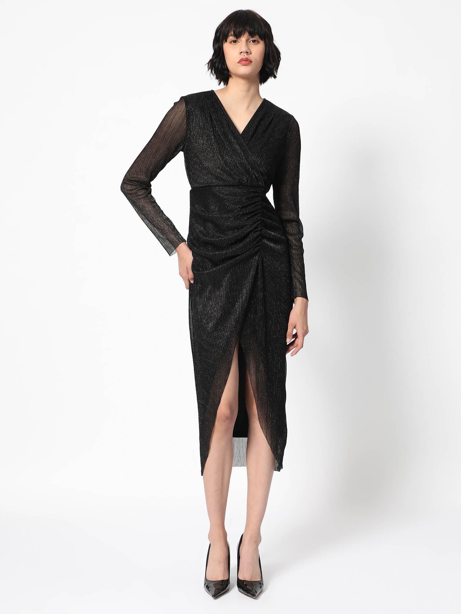 siga metalic black solid dress