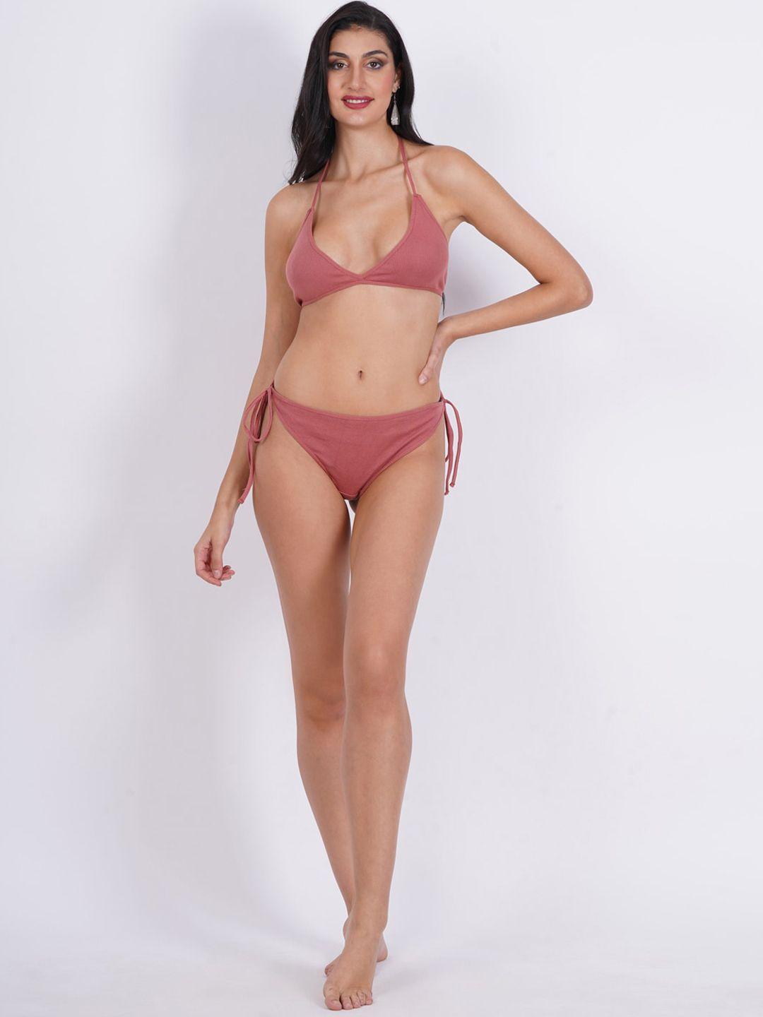 sightbomb halter neck ribbed cotton bikini set