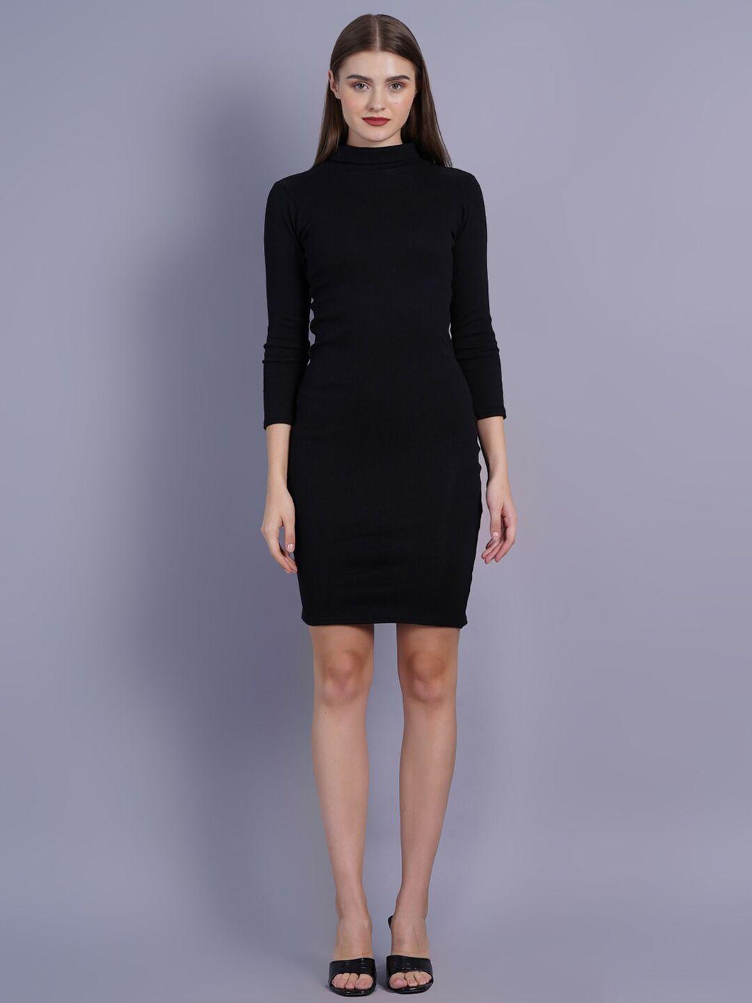 sightbomb ribbed high neck cotton bodycon dress