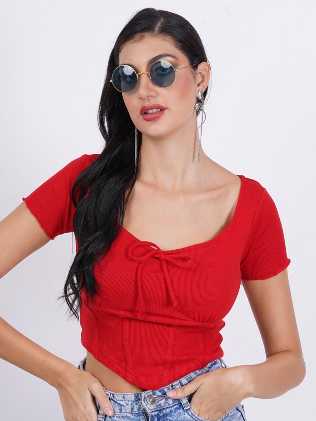 sightbomb tie up neck cotton fitted crop top