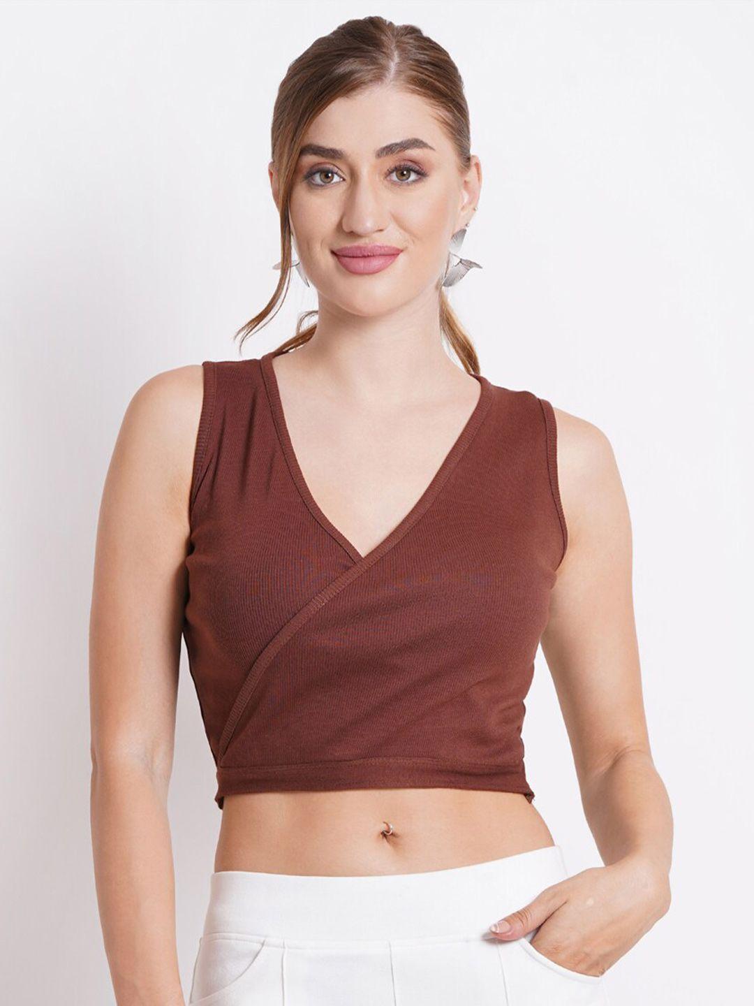 sightbomb waist tie-up detailed v-neck sleeveless cotton wrap crop top