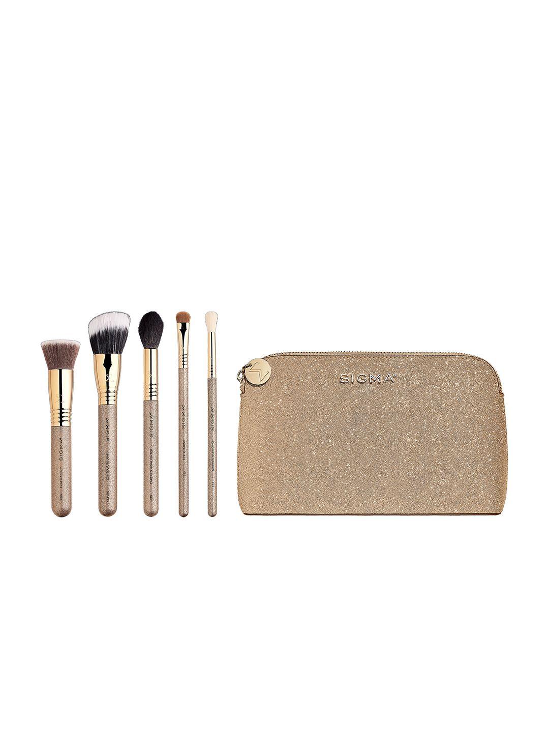 sigma beauty radiant glow brush set with pouch - gold toned