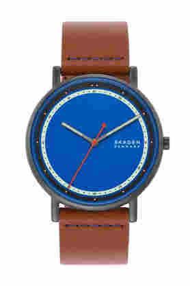 signatur 40 mm blue dial leather analogue watch for men - skw6899