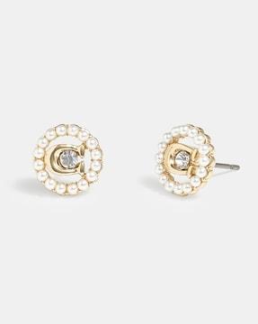signature crystal pearl stud earrings