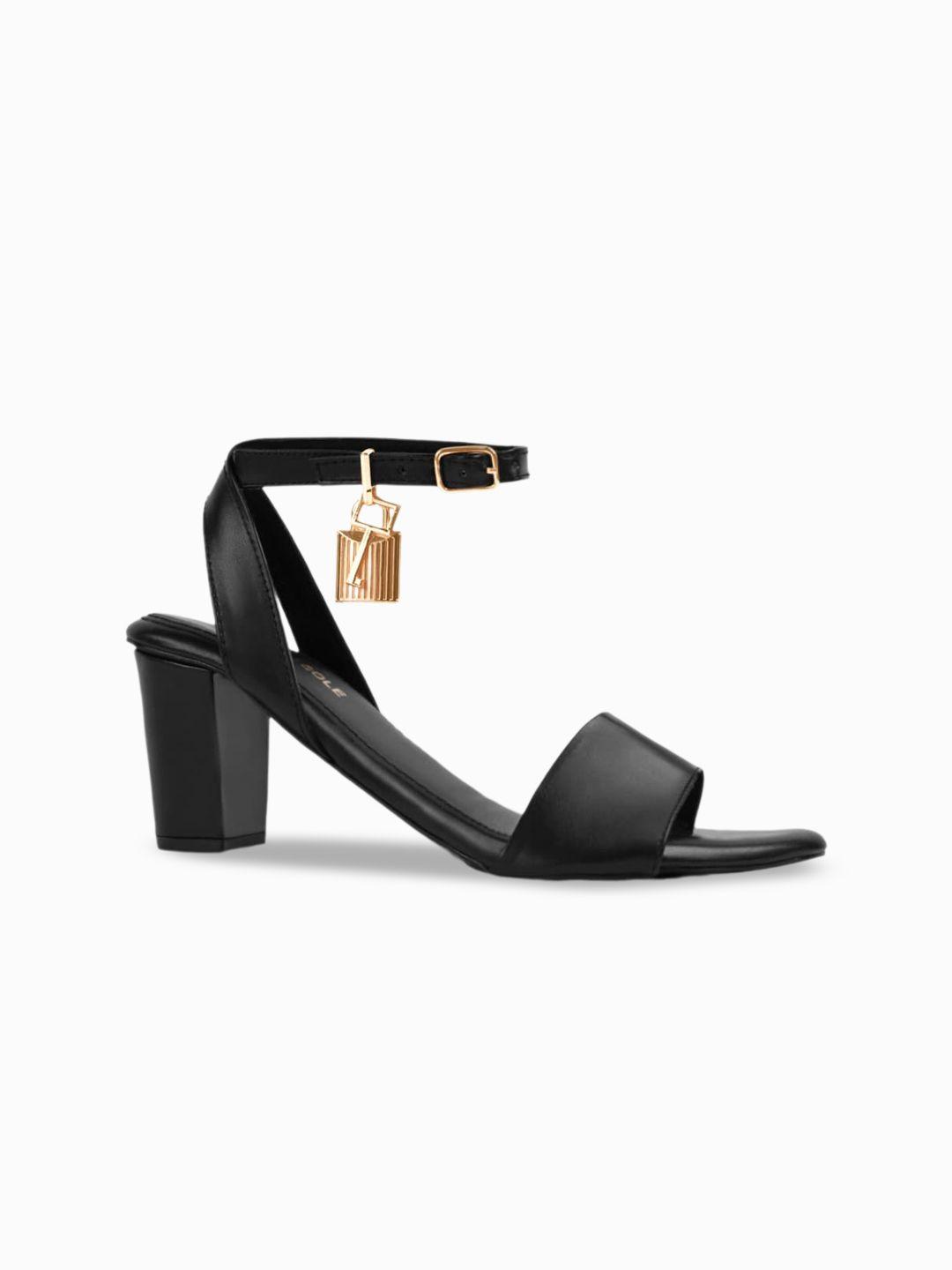 signature sole open toe block heels with ankle loop buckles detail