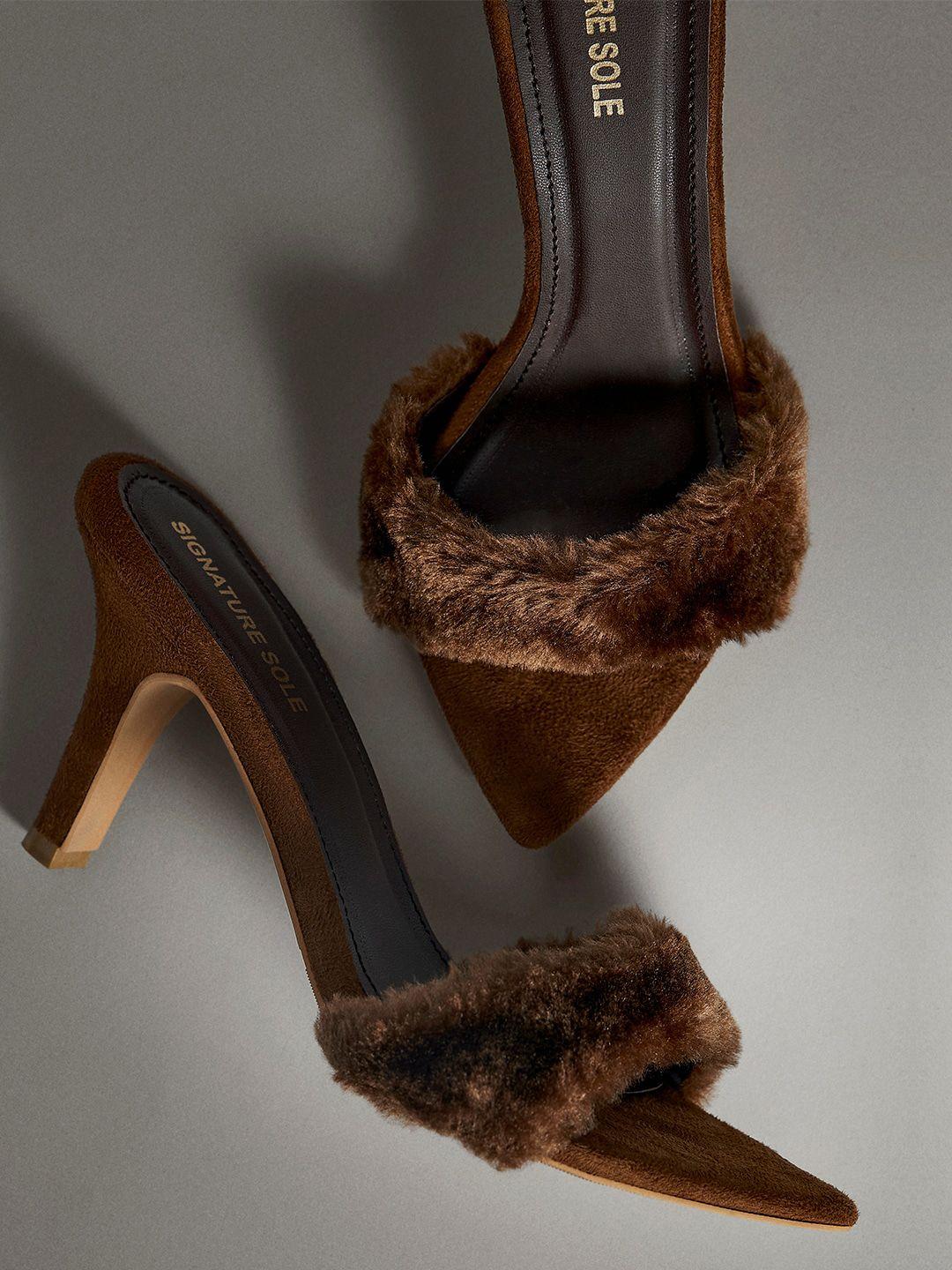 signature sole open toe fur slim heels