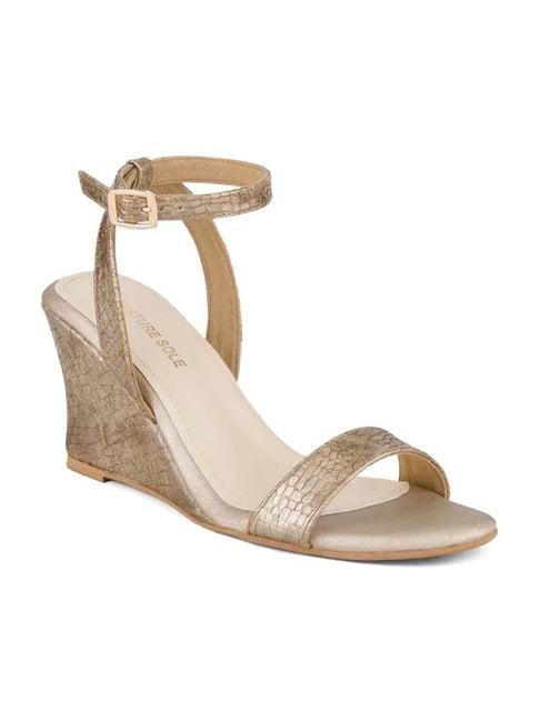 signature sole women's golden ankle strap wedges