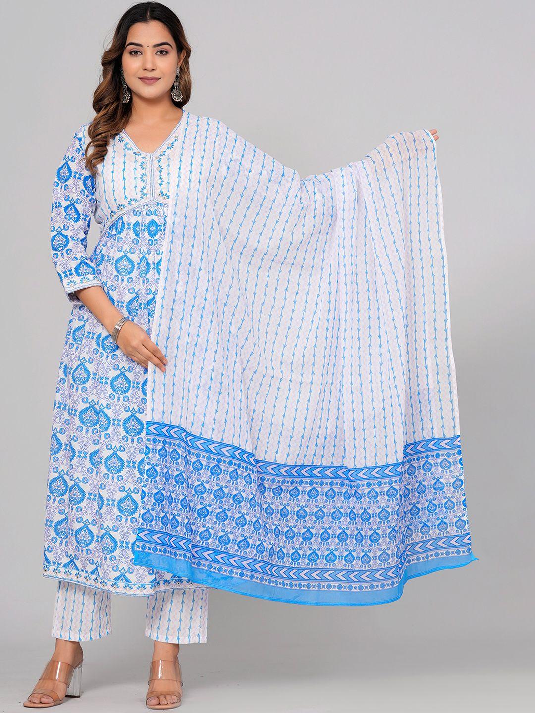 sijopa women ethnic motifs embroidered empire mirror work pure cotton kurta with trousers & with dupatta