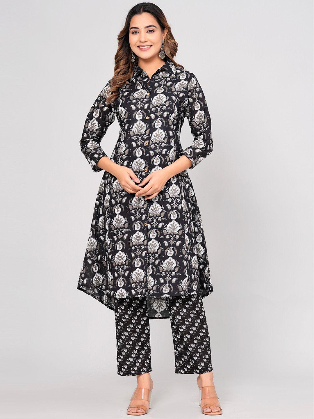 sijopa women ethnic motifs printed regular thread work kurta with trousers