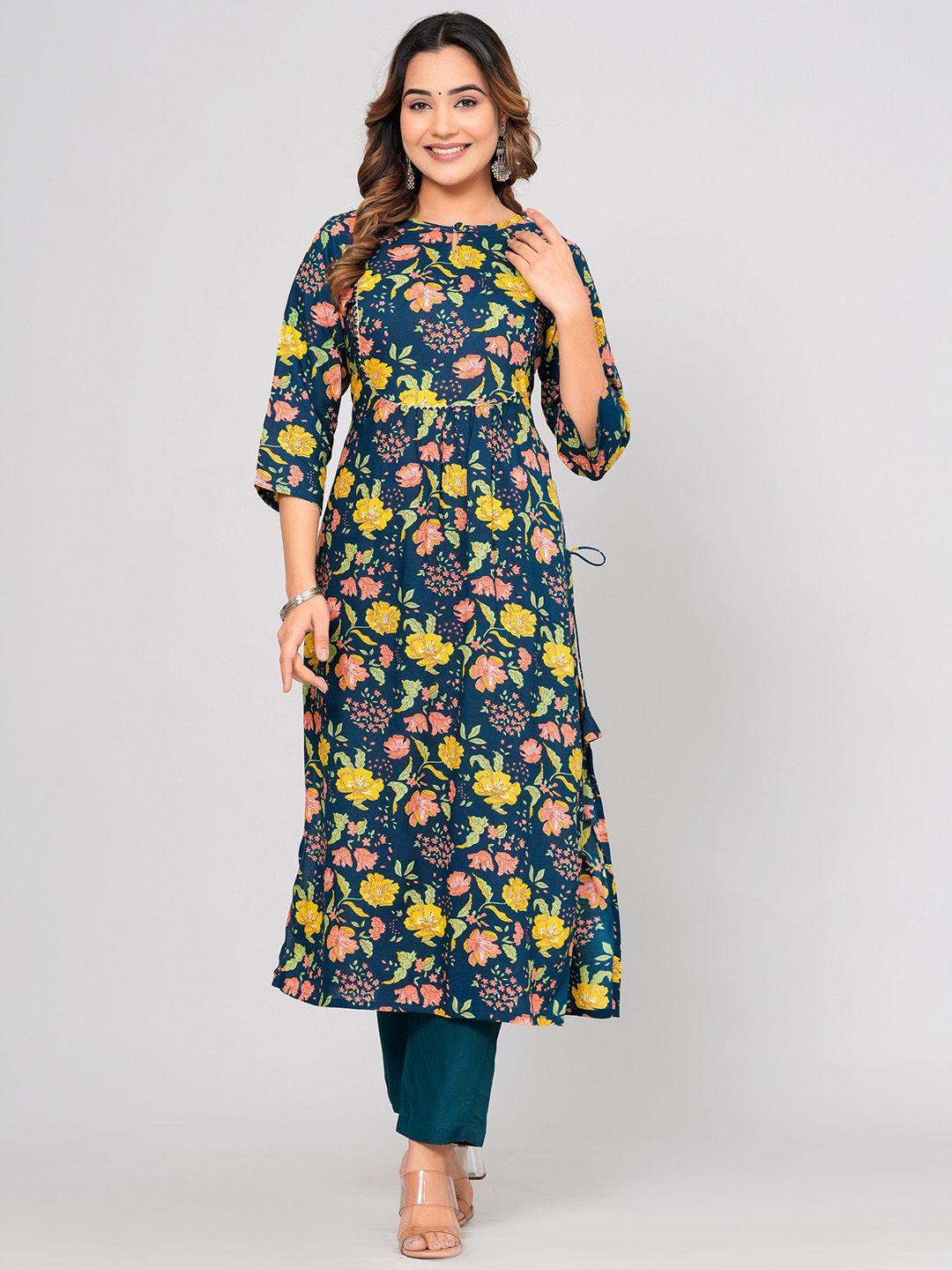 sijopa women floral printed regular gotta patti kurta with trousers