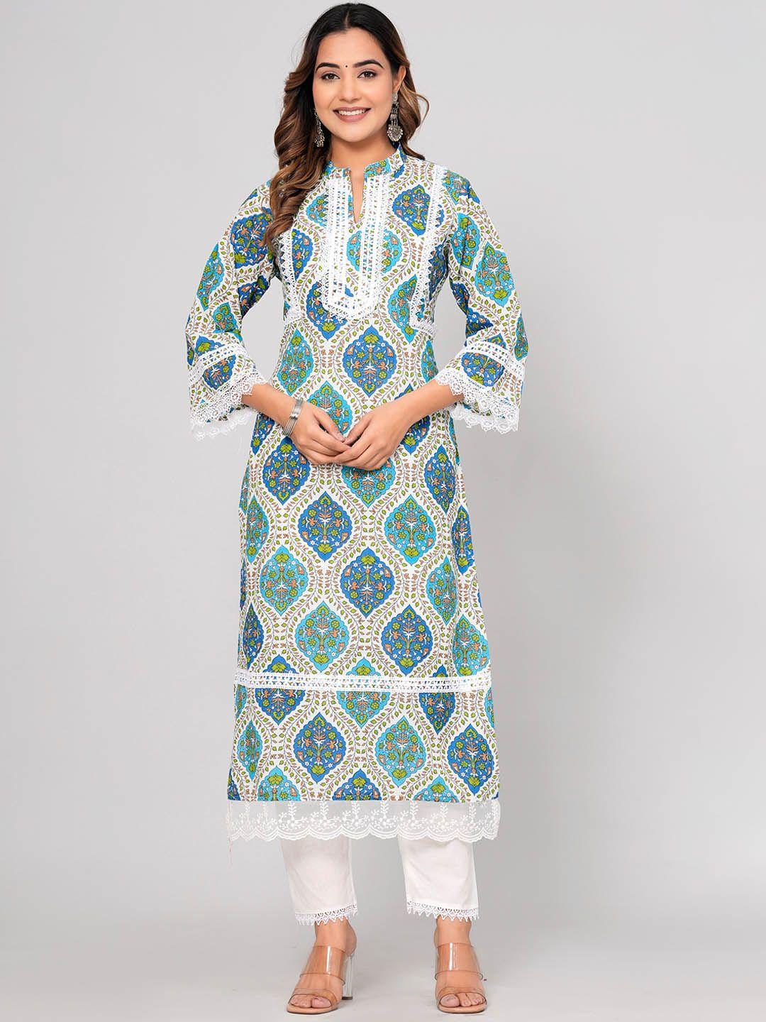 sijopa women printed regular pure cotton kurta with trousers & with dupatta