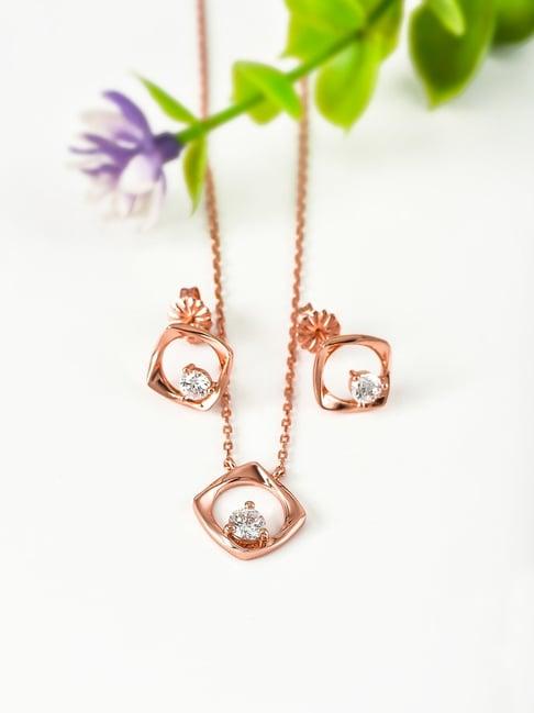 silberry 92.5 sterling rose gold crystal window necklace set