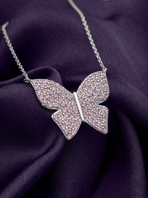 silberry 92.5 sterling silver pink flutter necklace