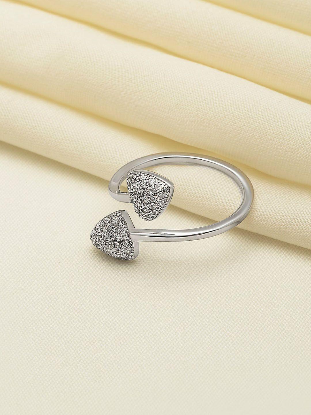 silberry 925 sterling silver-plated cz studded adjustable finger ring