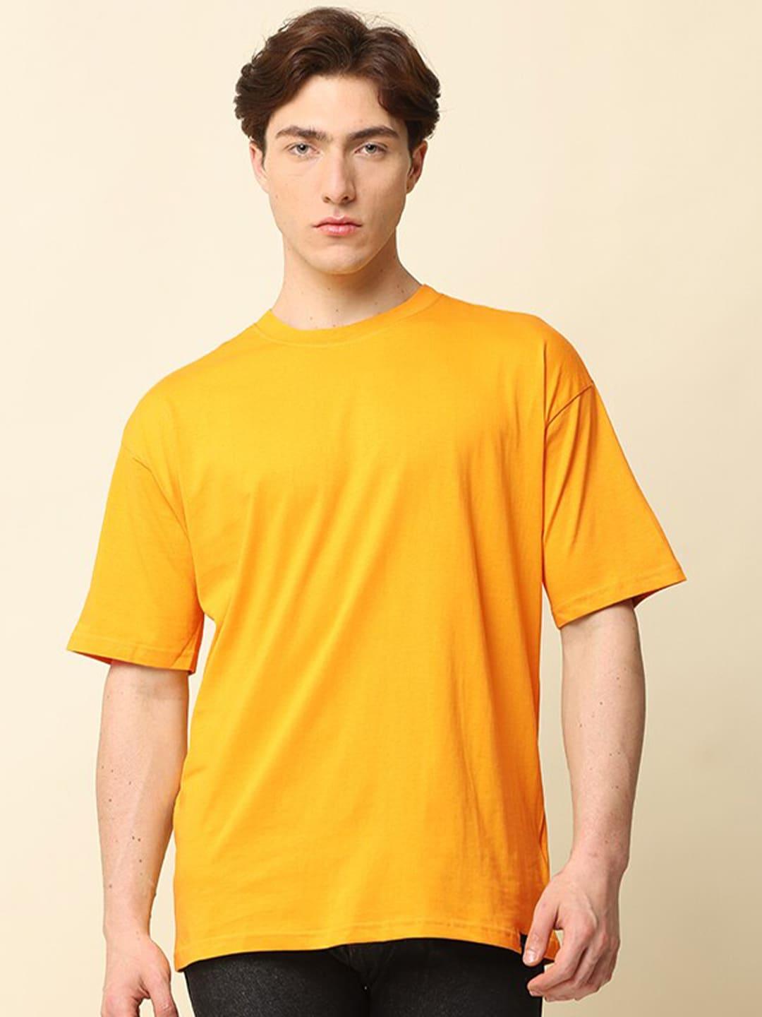 silisoul men mustard yellow drop-shoulder sleeves bio finish t-shirt