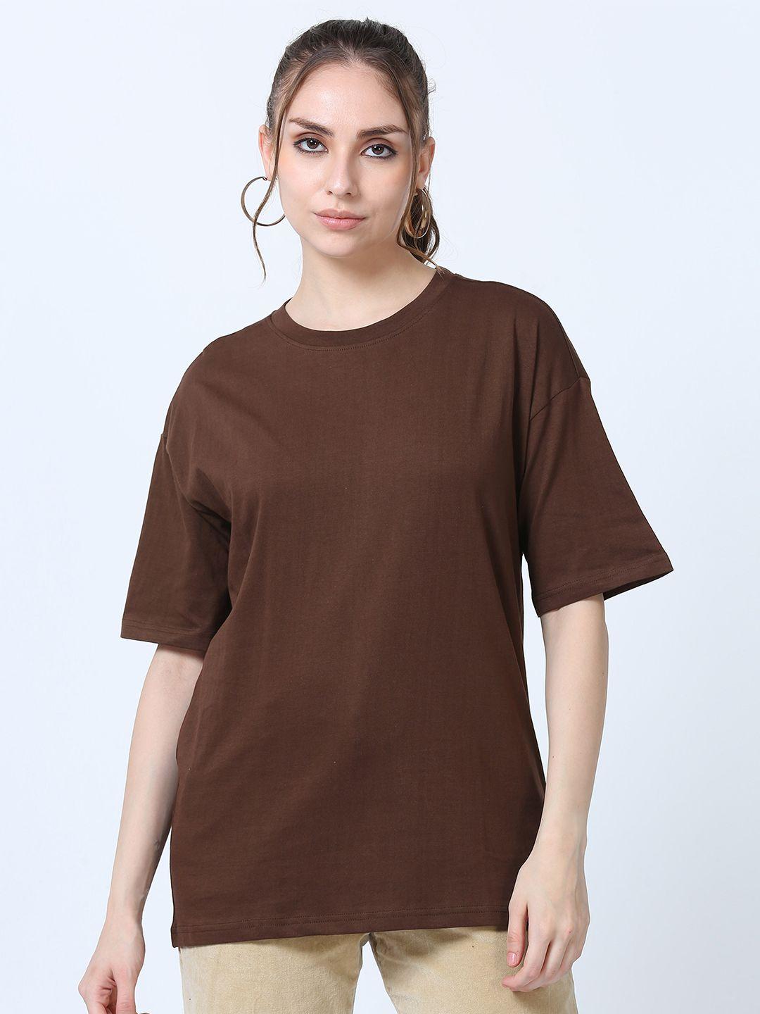 silisoul women brown bio finish pockets boxy t-shirt