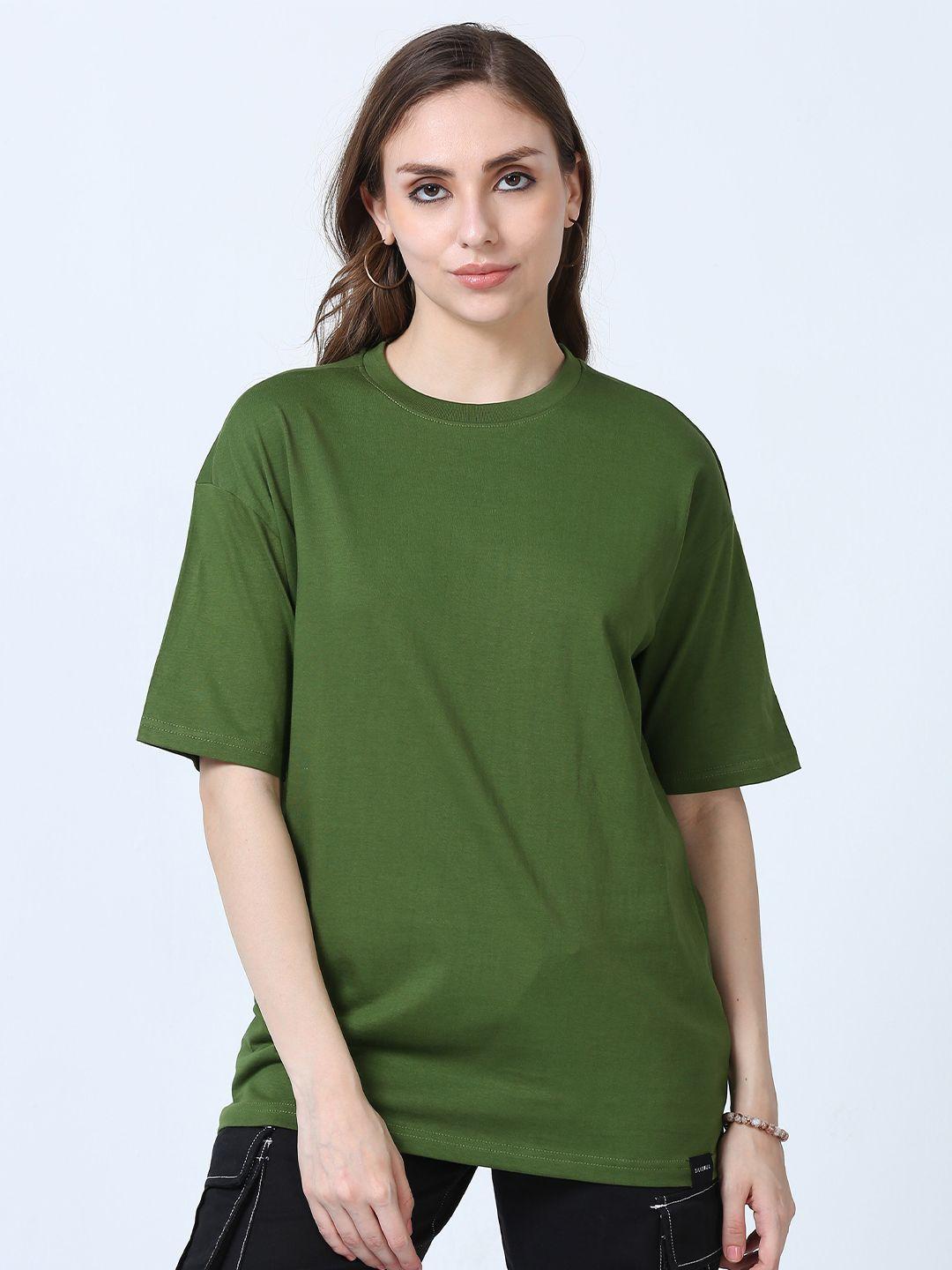 silisoul women green drop-shoulder sleeves bio finish cut outs boxy t-shirt