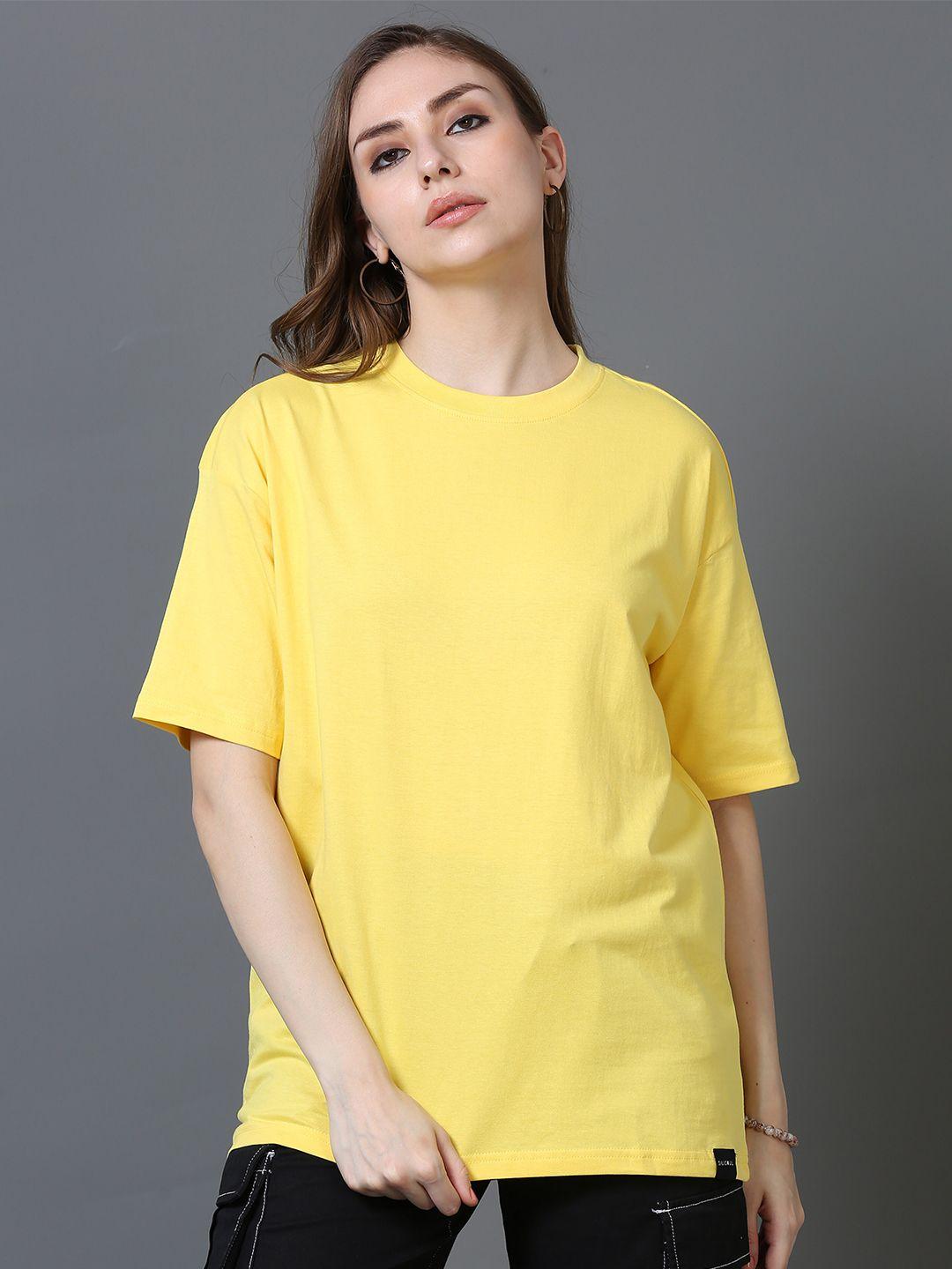 silisoul women yellow drop-shoulder sleeves bio finish pockets boxy t-shirt
