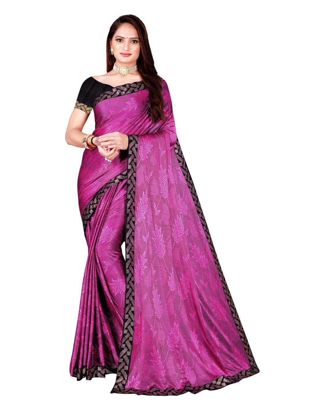 silk bazar magenta & black floral art silk saree