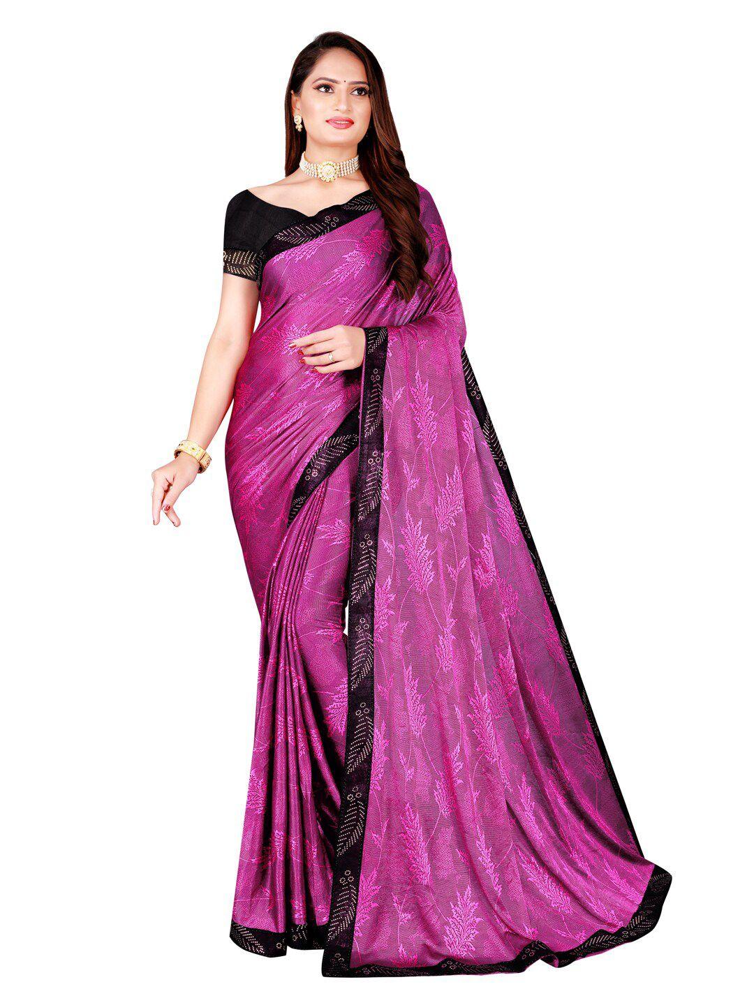 silk bazar magenta & black floral art silk saree