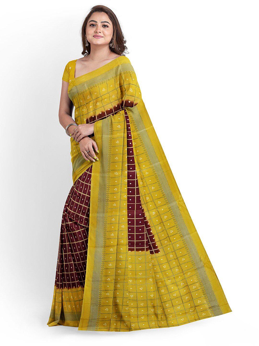 silk bazar maroon & yellow bandhani art silk bandhani saree