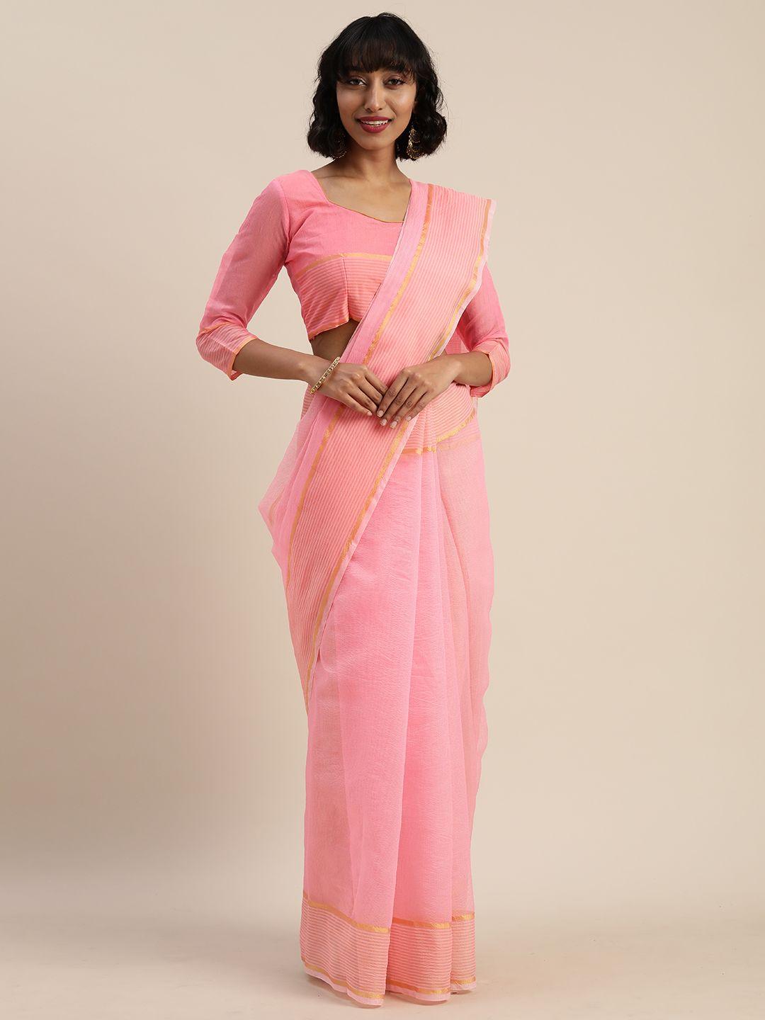silk bazar pink cotton blend solid kota saree