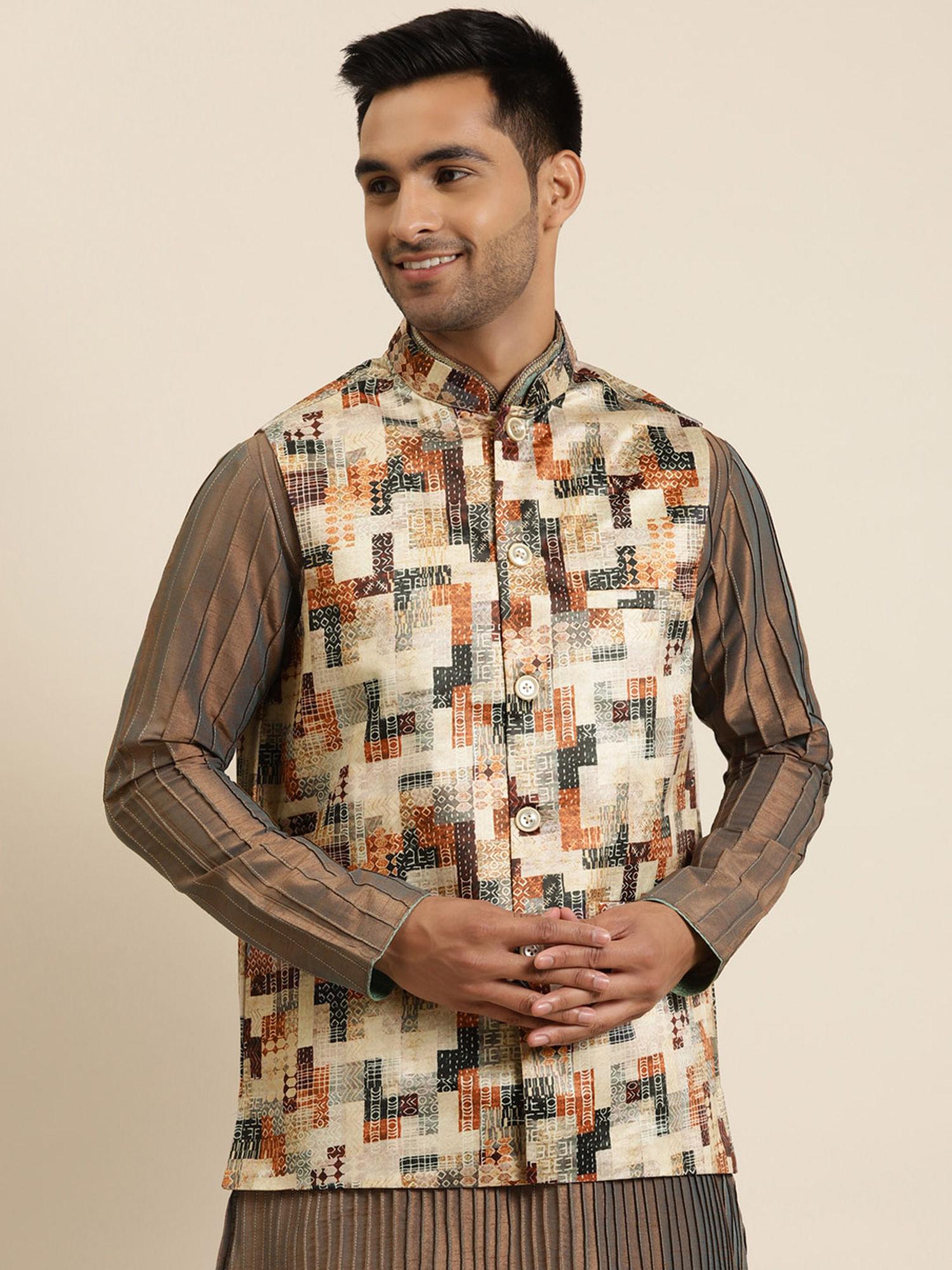 silk-blend-beige-printed-only-nehru-jacket