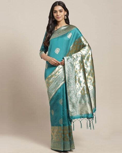 silk blend floral pattern saree with unstiched blouse