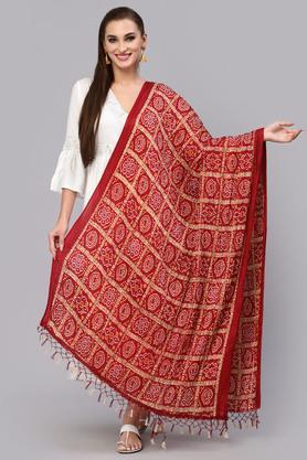 silk blend woven women dupatta - red