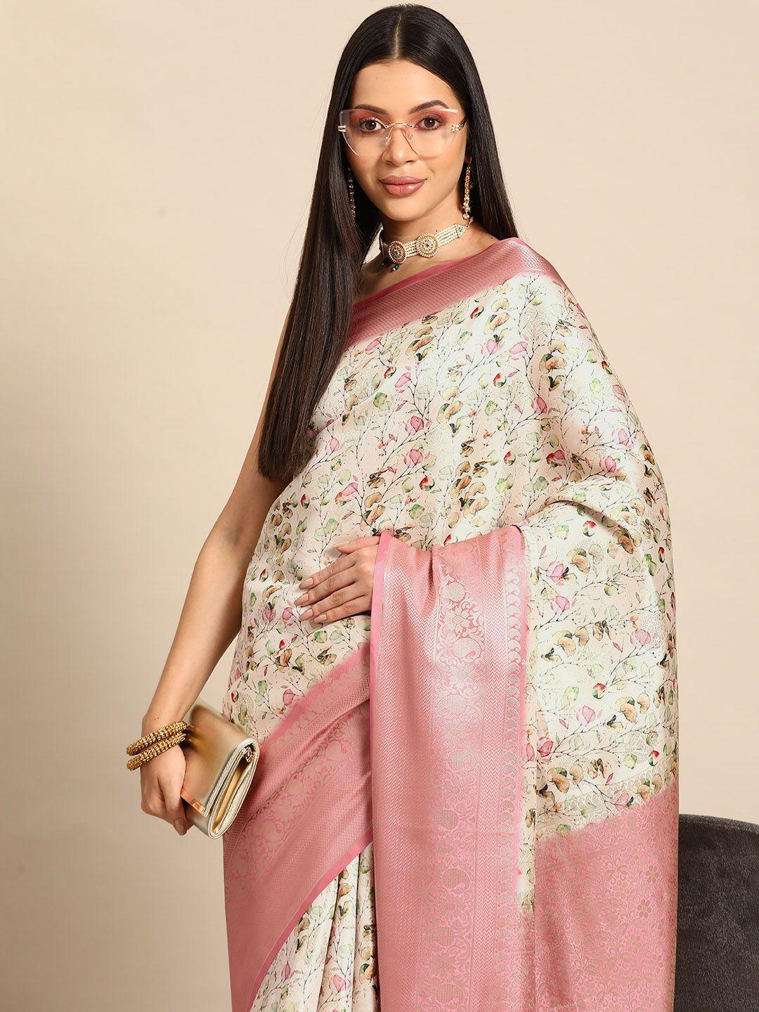 silk land floral printed zari art silk kanjeevaram saree