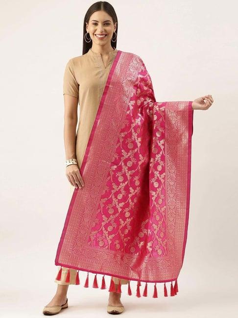 silk land pink woven pattern dupatta