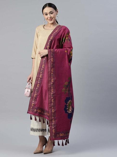 silk land purple cotton woven pattern dupatta
