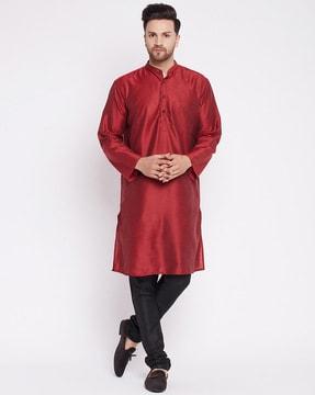 silk long kurta with patch pocket