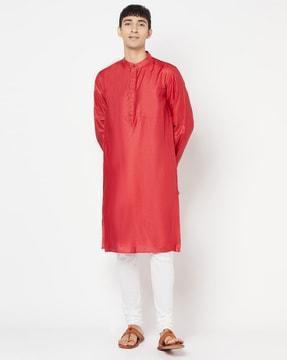 silk long kurta with patch pocket