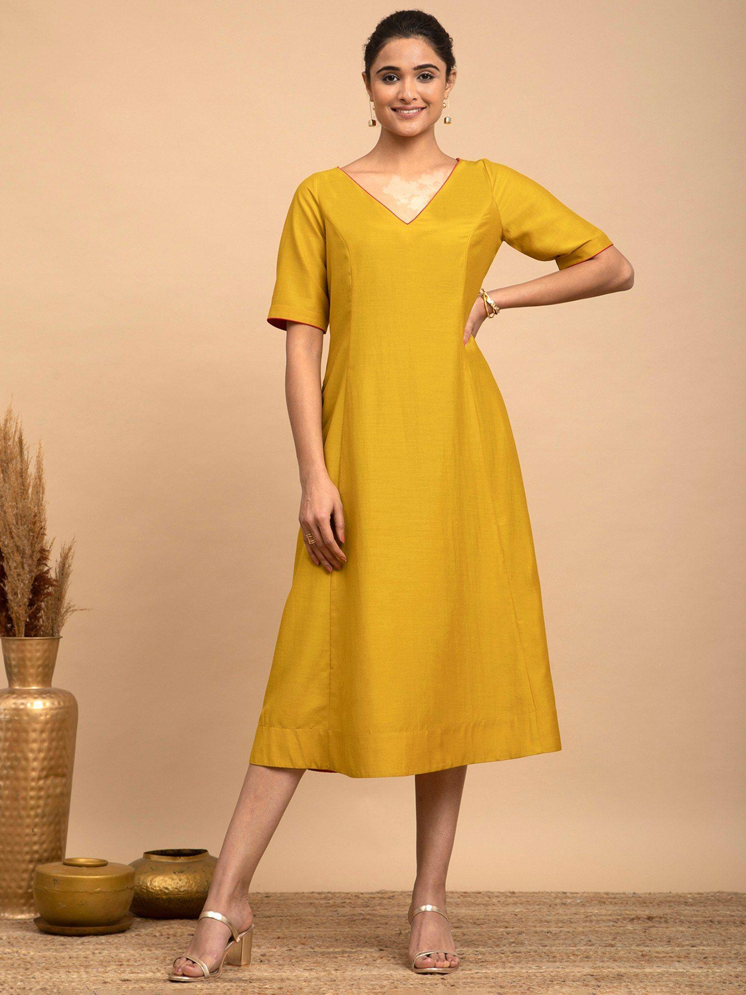 silk a-line dress - yellow