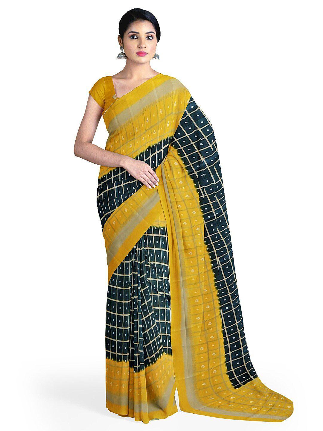 silk bazar black & yellow bandhani silk blend bandhani saree