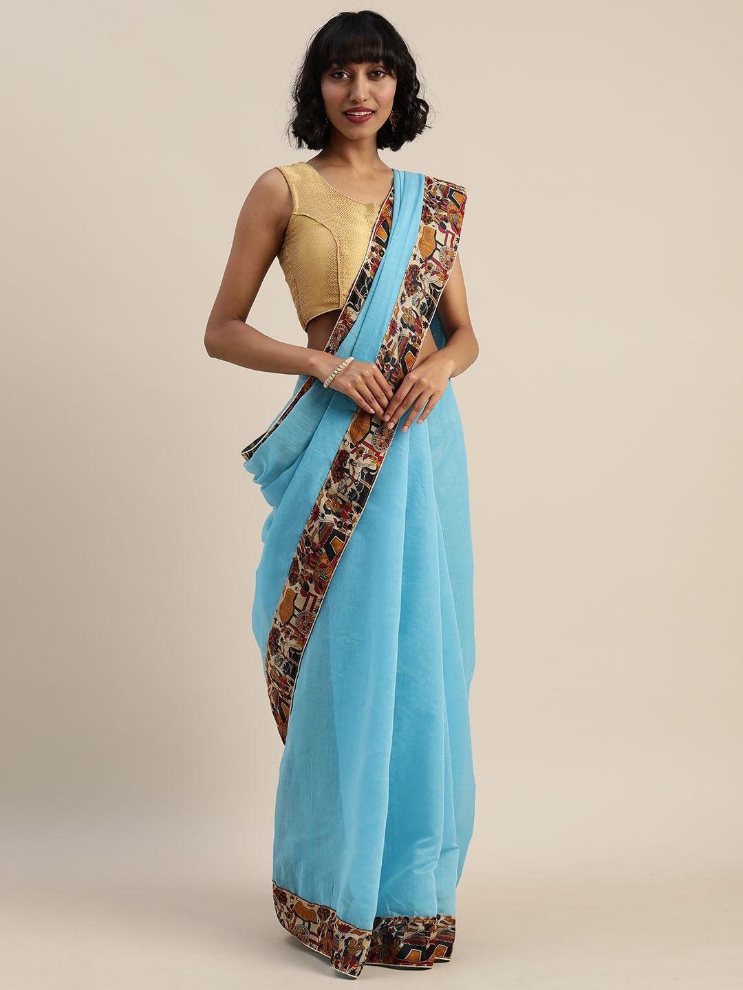 silk bazar blue silk blend solid bhagalpuri saree