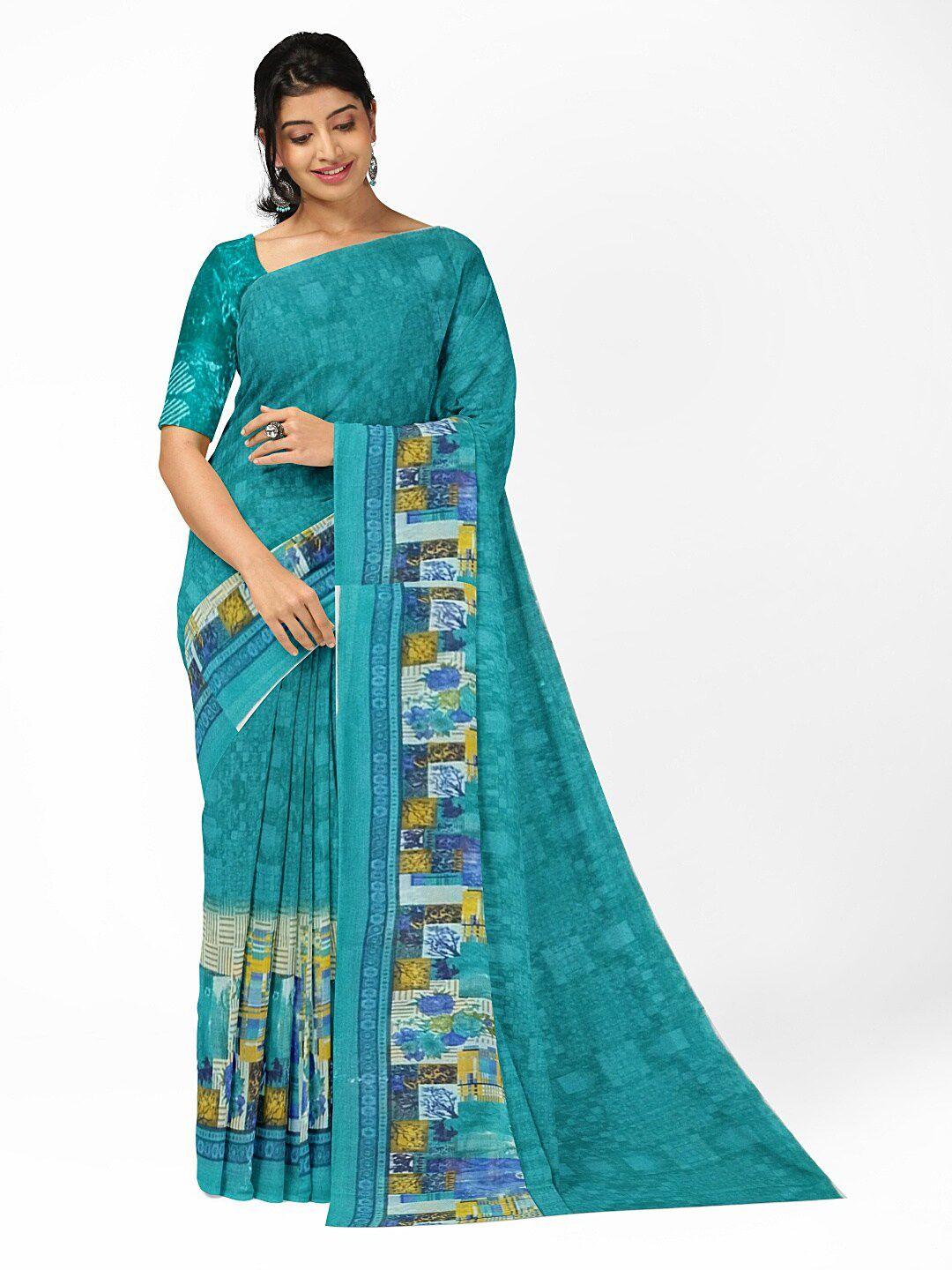 silk bazar green & blue floral pure georgette dharmavaram saree