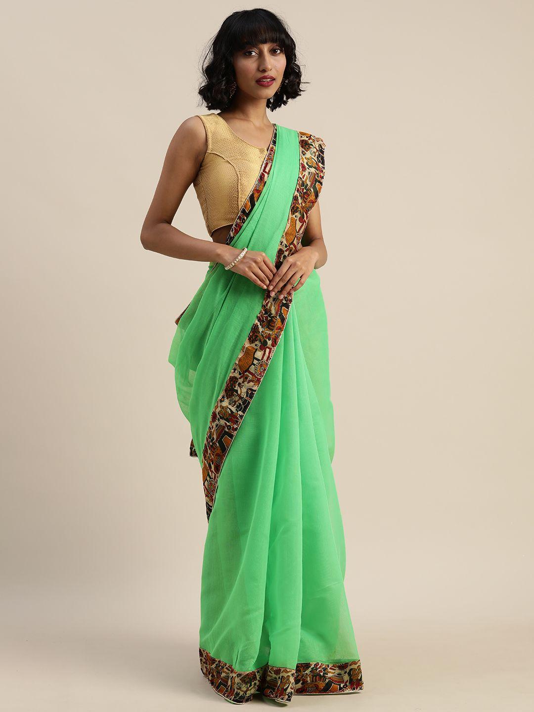 silk bazar green silk blend solid bhagalpuri saree