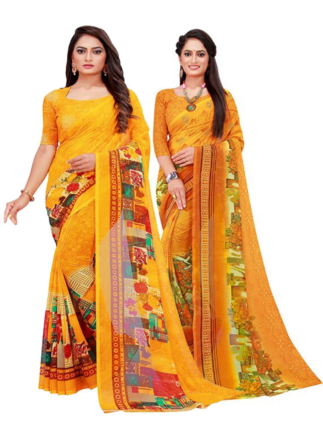 silk bazar pack of 2 yellow & green pure georgette saree
