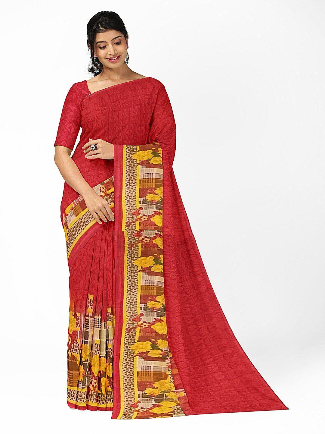 silk bazar red & yellow pure georgette dharmavaram saree