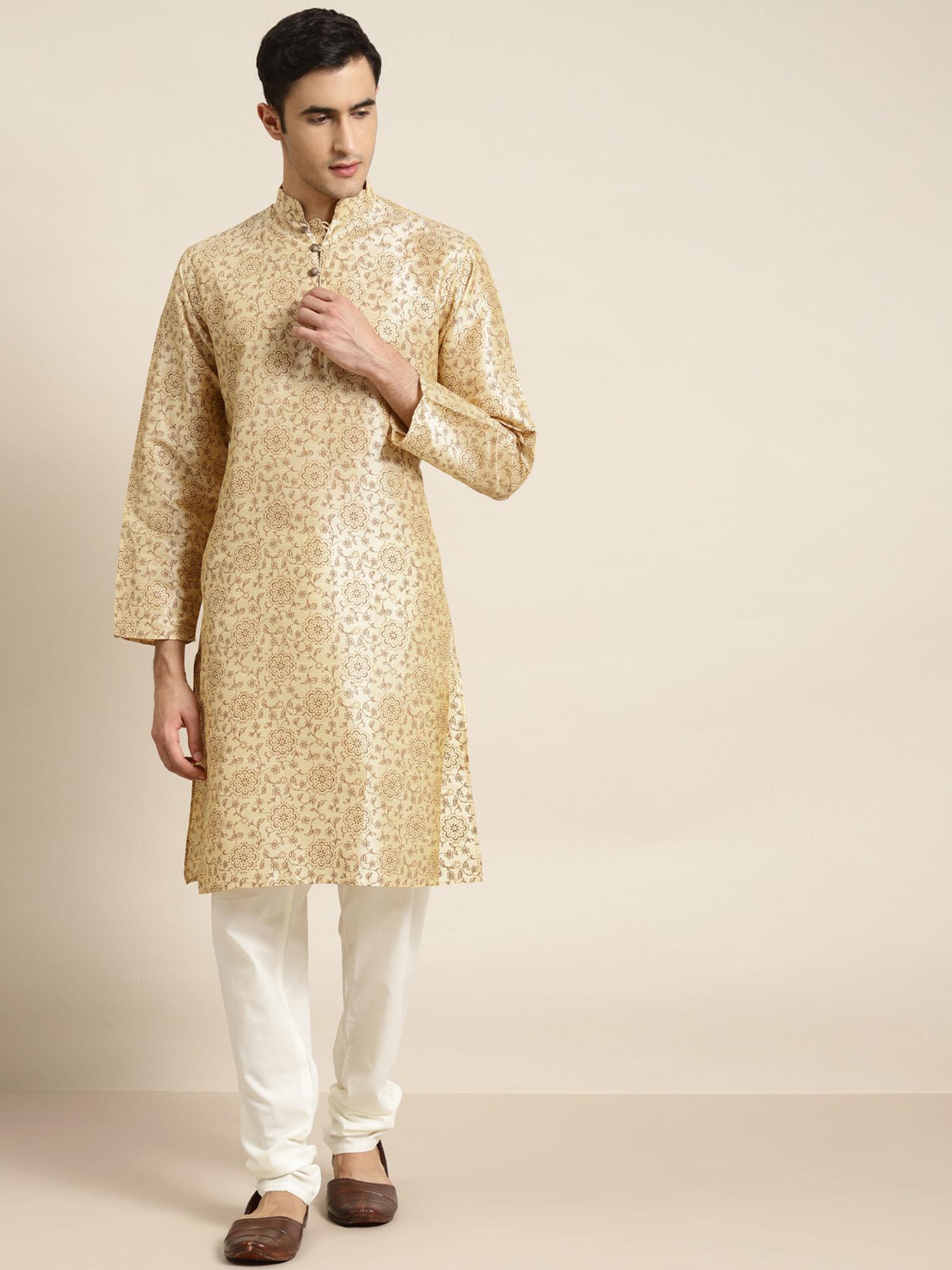 silk blend beige printed only kurta