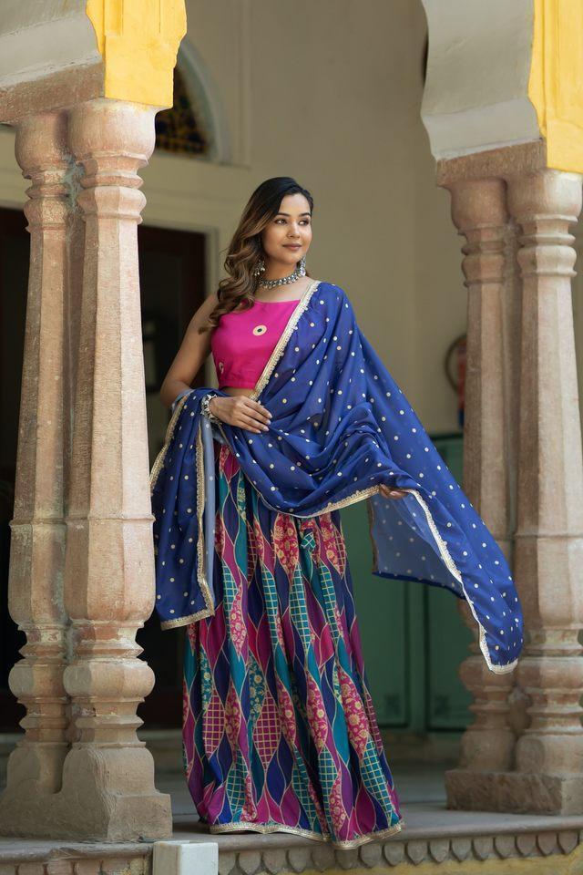 silk blend printed semi-stitched lehenga _ unstitched blouse with dupatta