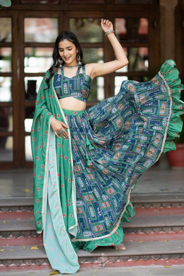 silk blend printed semi-stitched lehenga _ unstitched blouse with dupatta