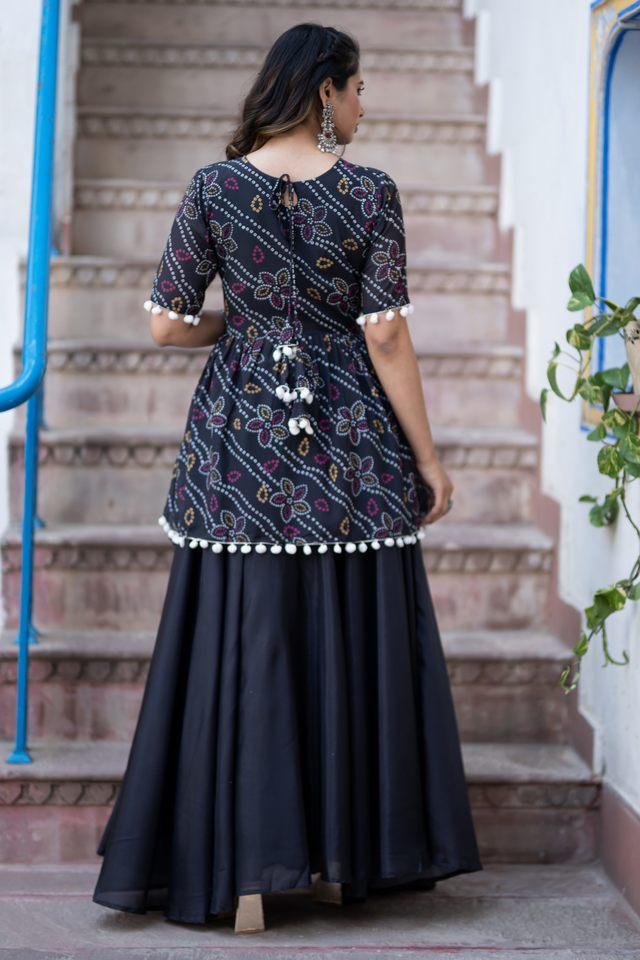 silk blend printed semi-stitched lehenga _ unstitched blouse