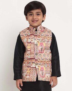 silk blend printed waistcoat with pockets