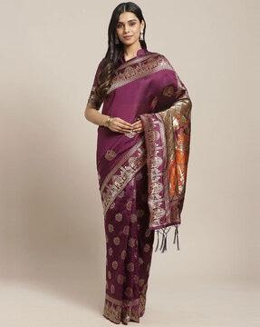 silk blend saree with tassels