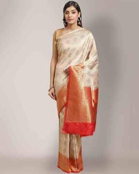 silk blend traditional saree with contrast border