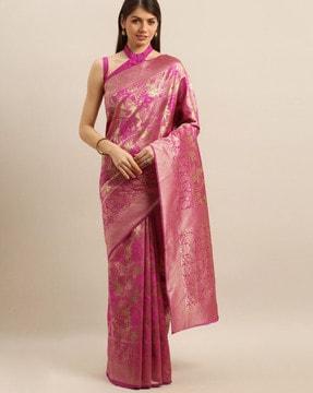 silk blend woven pattern banarasi saree